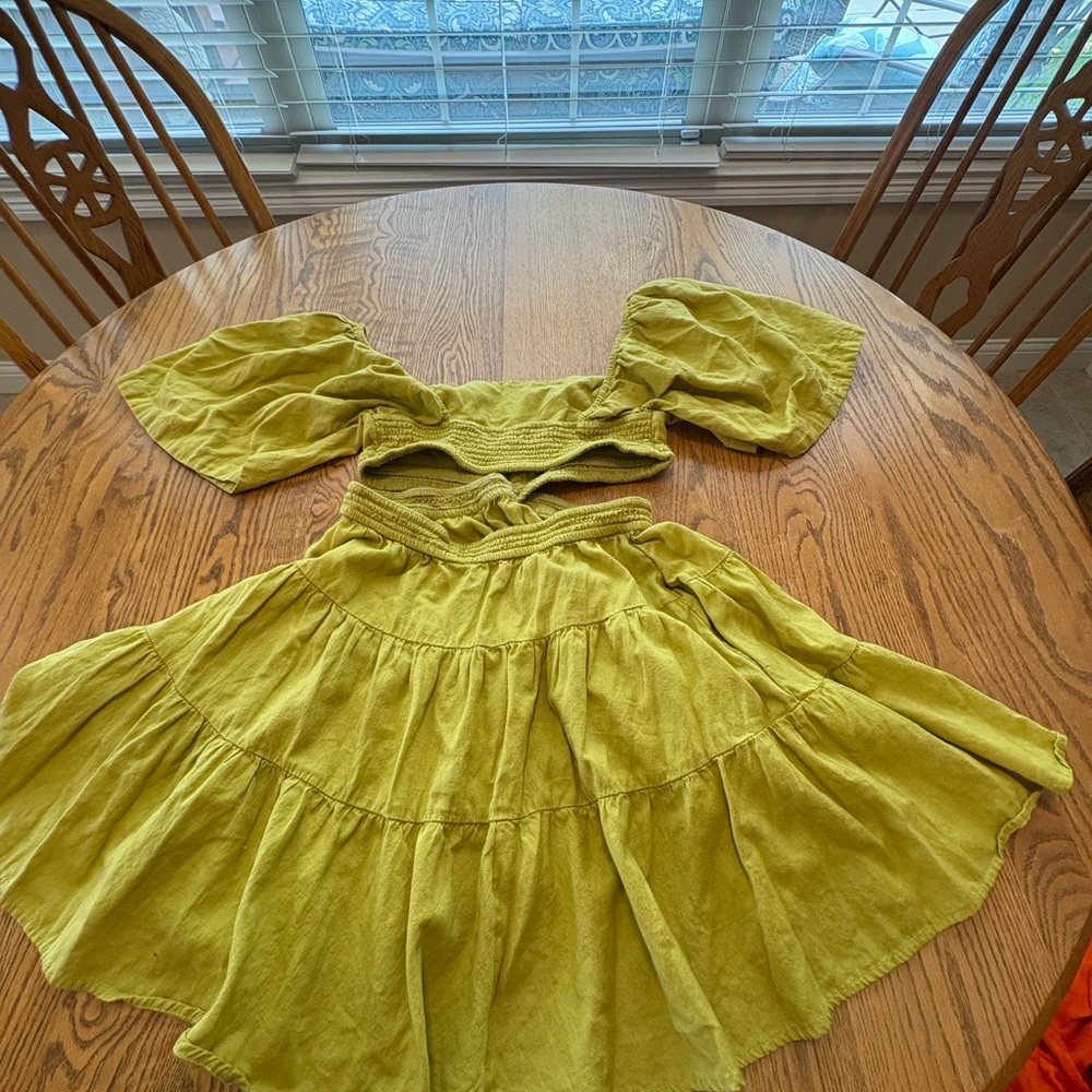 Free People Cross of Sunlight Mini Dress - Size S - Chartreuse Bright Green - Picture 8 of 11